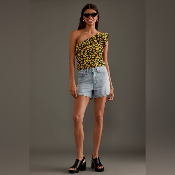 Anthropologie NWT | Maeve One-shoulder Ruffle Top Yellow Floral | M - Picture 2 of 6